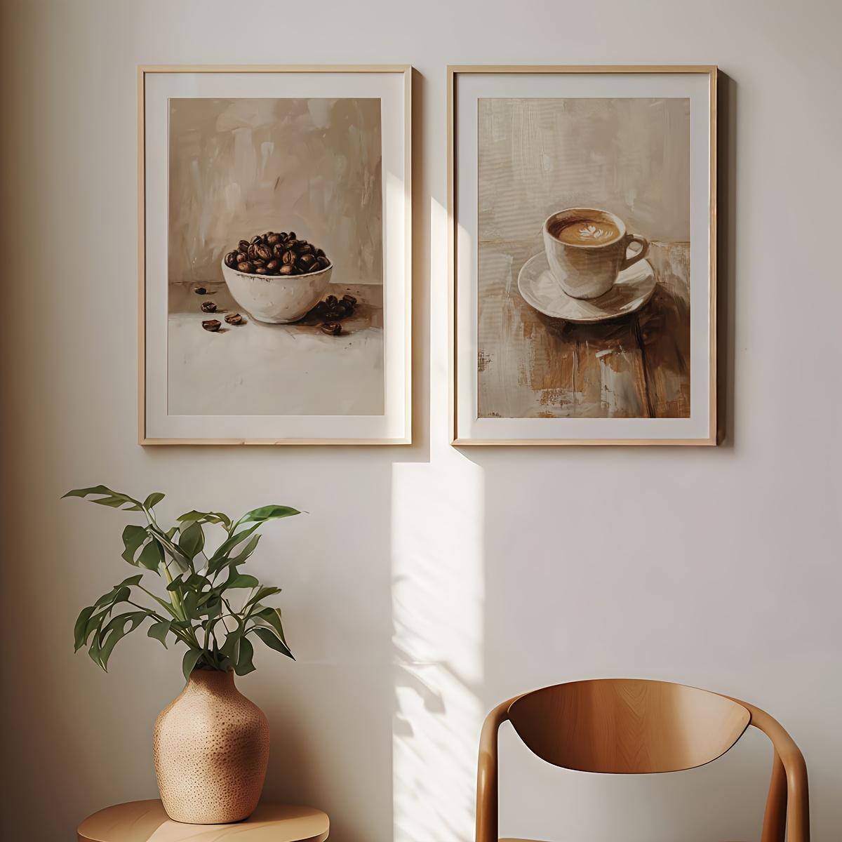 Abstract Canvas Set - 2 ピース/セットコーヒーカップとコーヒー豆キッチンキャンバス印刷レトロカントリーコテージウォールアートポスター現代カフェ家の装飾用