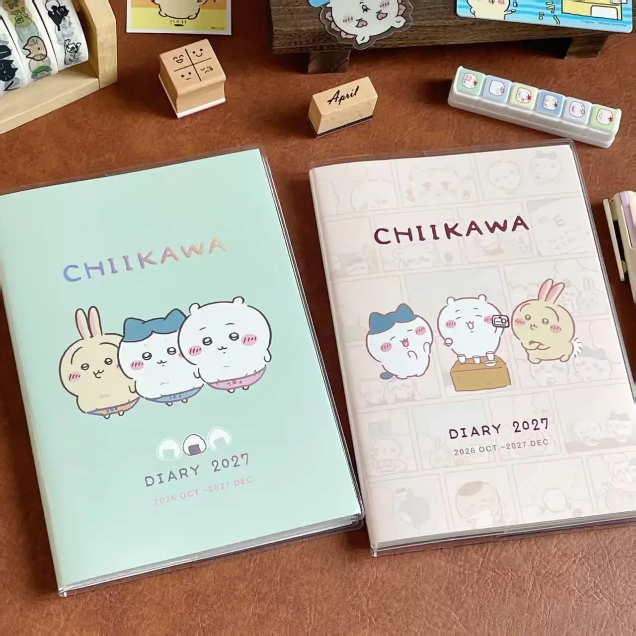 Wall Sticker - ちいかわ 2027年版 週間・月間プランナー カートゥーンノート 2026年10月～2027年12月 グリーン・イエローの表紙