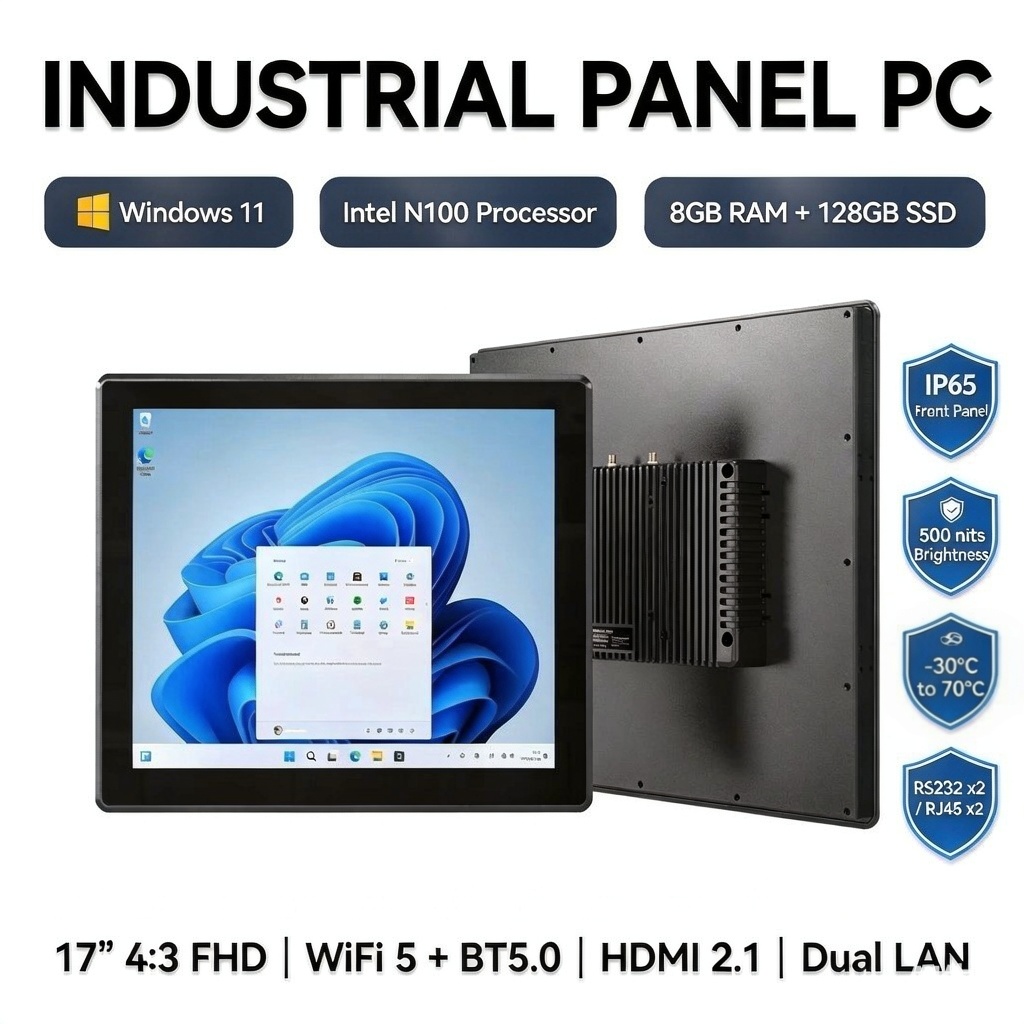 Area Rug - 17インチ産業用堅牢防水防振パネルPC、Windows11、Intel N5100、8GBメモリ、128GBストレージ、IP65、RS232、RJ45、産業用タブレット。