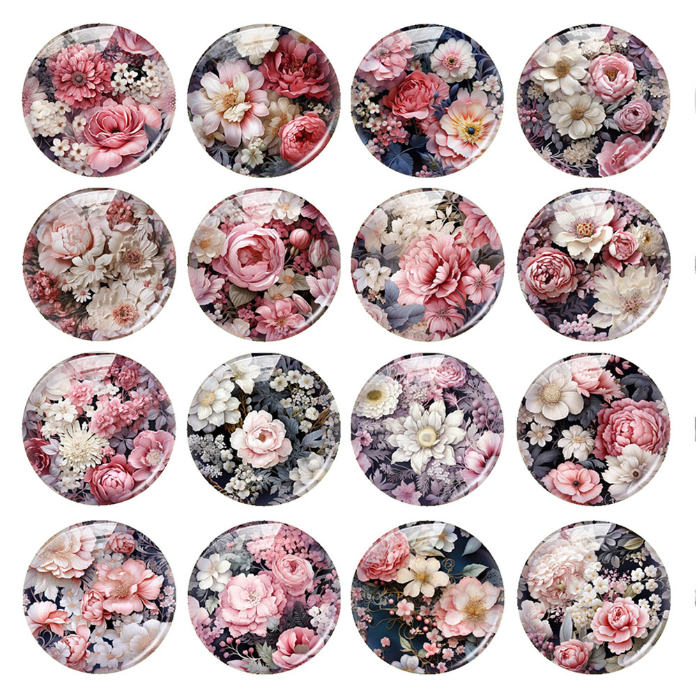 Vase Decor - ランダムミックスラウンド/オーバル/スクエアピンクローズフラワープラント写真ガラスカボションフラットバックデモカメオDIYジュエリー作成用