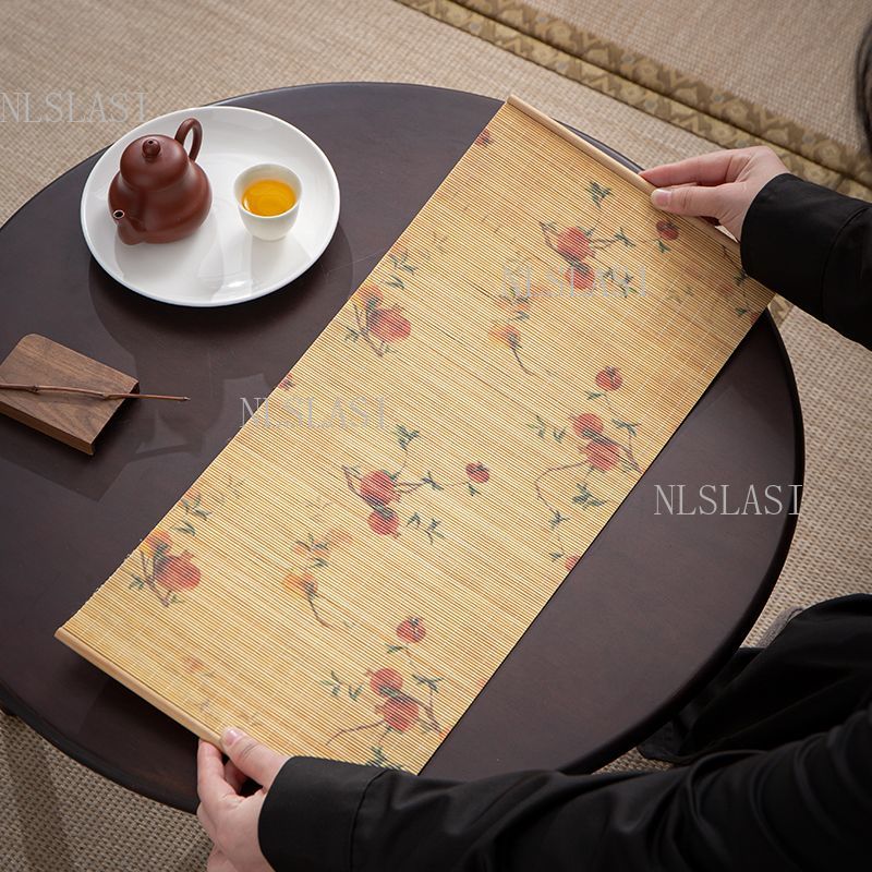 竹製テーブルランナー、蝶と花の模様がプリントされた中国風のテ - Table Runner のレビューと価格