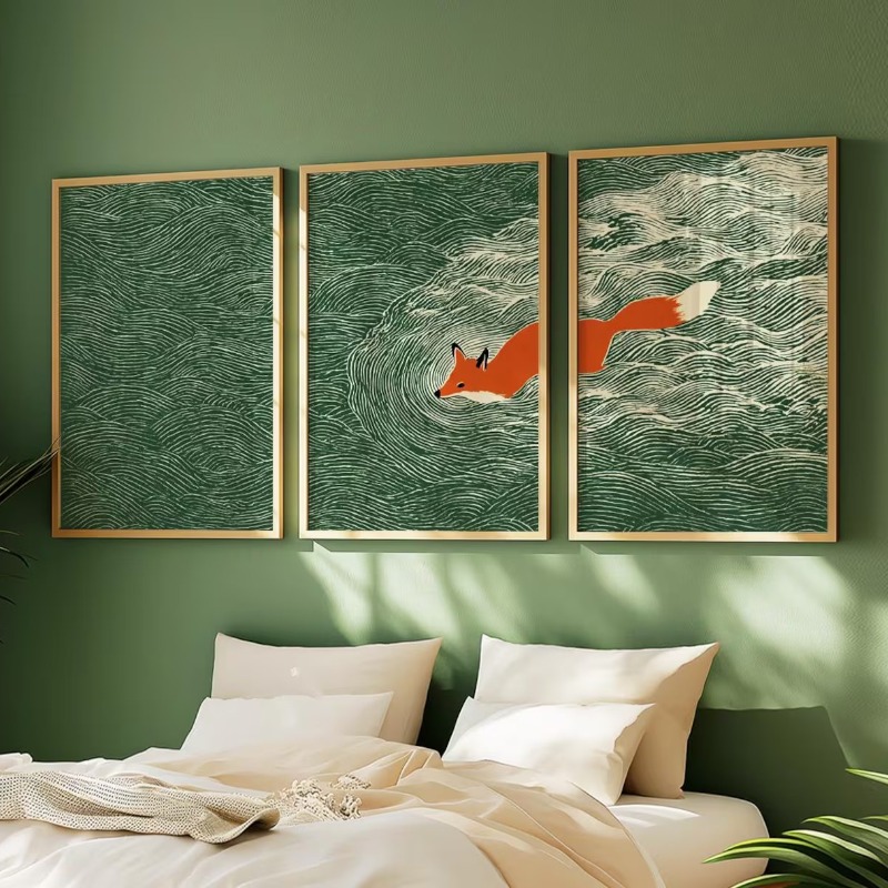 フレームレスキャンバス絵画3枚セット 日本の狐と海のウォール - Abstract Canvas Set のレビューと価格