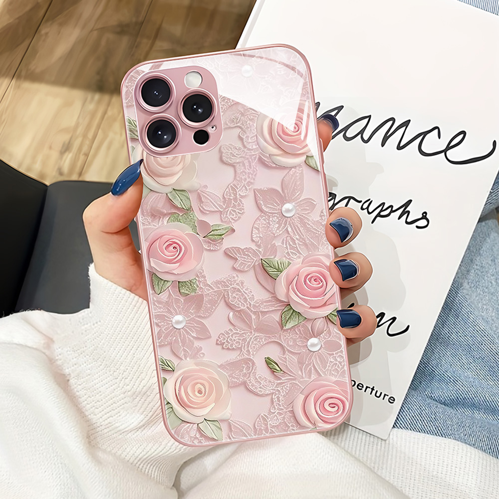 ピンクの花柄強化ガラス製スマホケース Samsung S26 - Vase Decor のレビューと価格