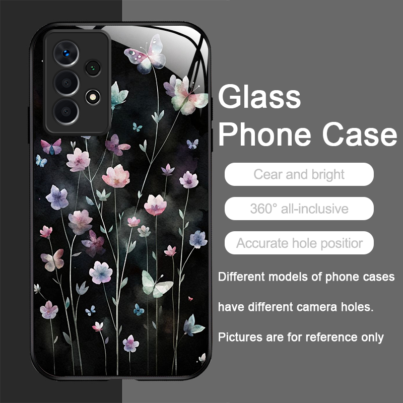 ヴィンテージ風花柄蝶々フラワーデザイン強化ガラス製スマホケー - Vase Decor のレビューと価格
