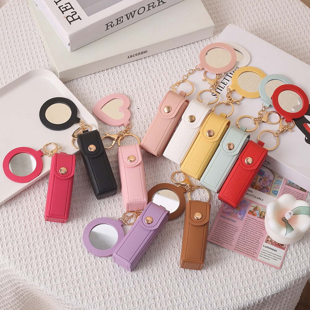 ポータブルPUレザーリップスティックボックス、キーチェーン、 - Decorative Mirror のレビューと価格