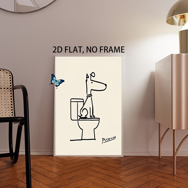 モダン、レトロな楽しい犬のトイレピカソラインウォールアートプ - Interior Design Living Room のレビューと価格