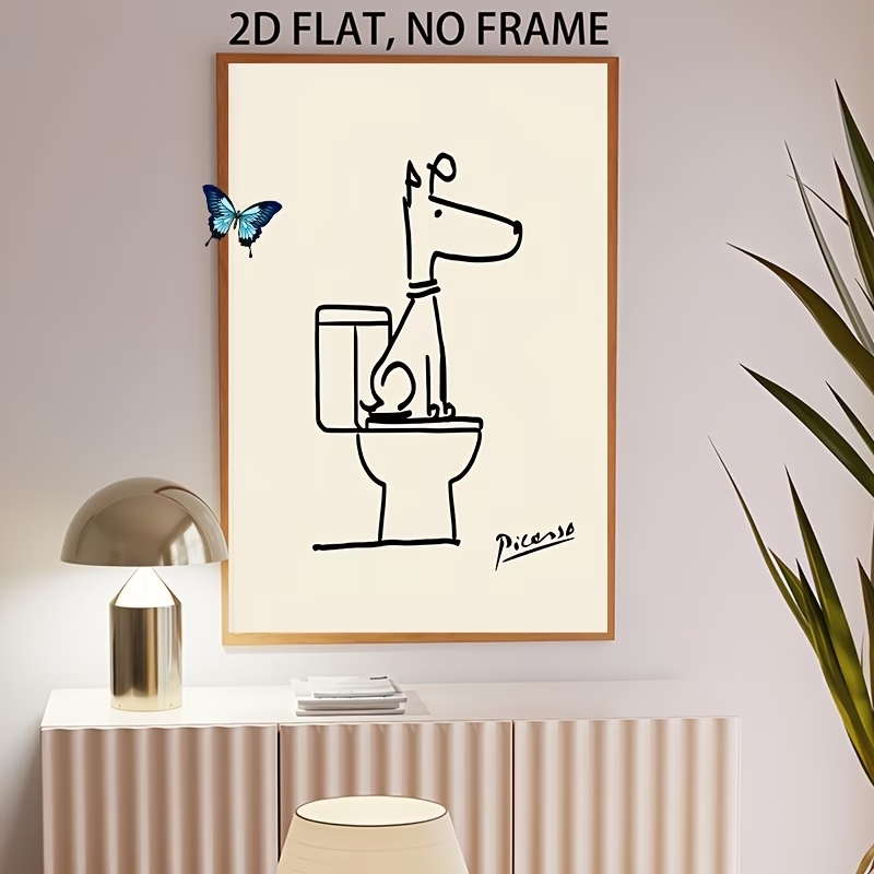 モダン、レトロな楽しい犬のトイレピカソラインウォールアートプ - Interior Design Living Room のレビューと価格