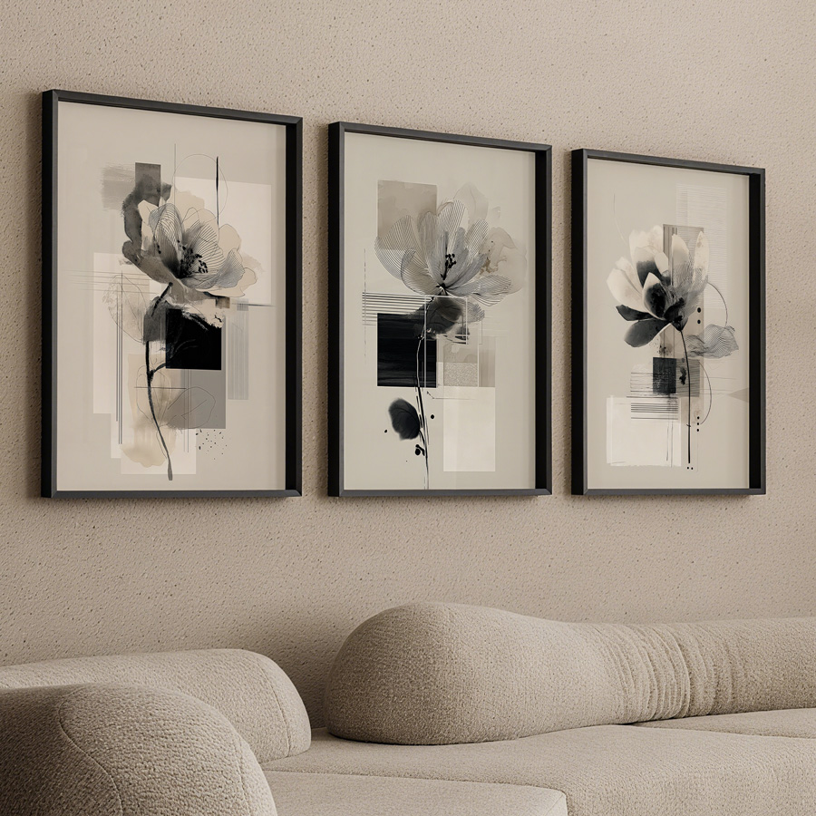 3枚/セット フレームレス、抽象的なモダンな花柄アート絵画、 - Abstract Canvas Set のレビューと価格