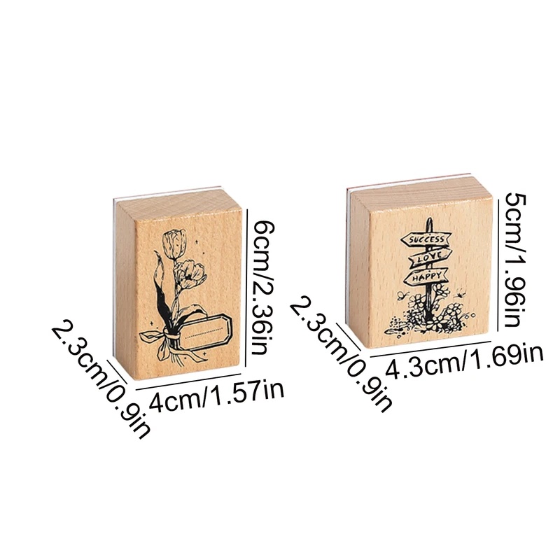 ヴィンテージ風の木製ゴム印。レトロな風景、灯台、花柄のデザイ - Wall Sticker のレビューと価格