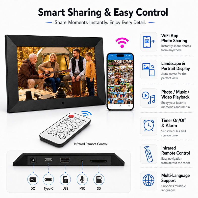 7インチデジタルフォトフレーム、無料アプリ共有、高解像度スマ - Picture Frame のレビューと価格