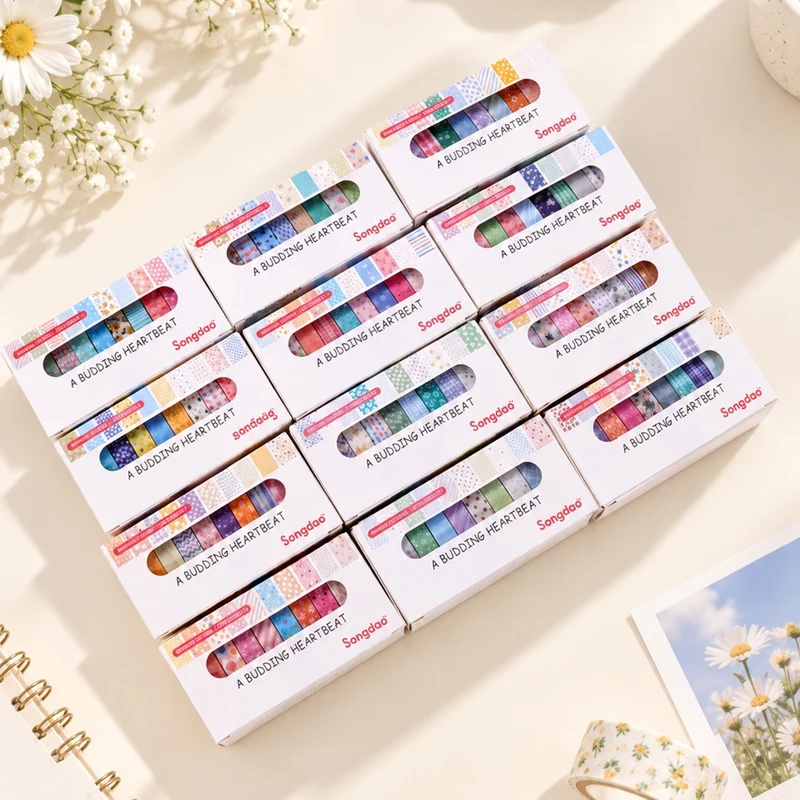 10個入り、パステルカラーの花柄和紙テープ、幅8mm、長さ2 - Wall Sticker のレビューと価格