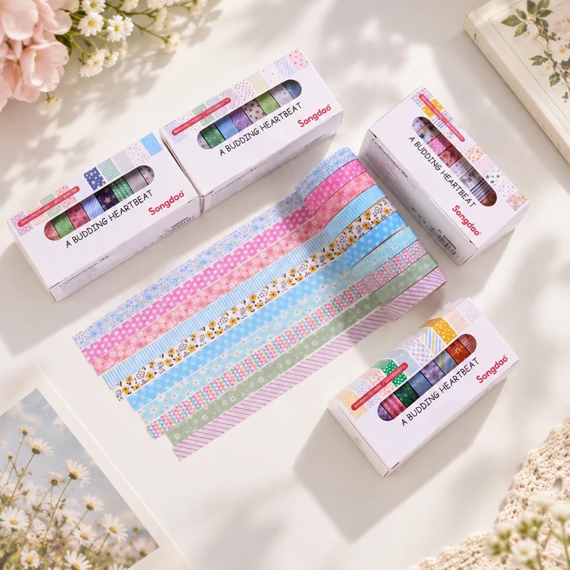 10個入り、パステルカラーの花柄和紙テープ、幅8mm、長さ2 - Wall Sticker のレビューと価格