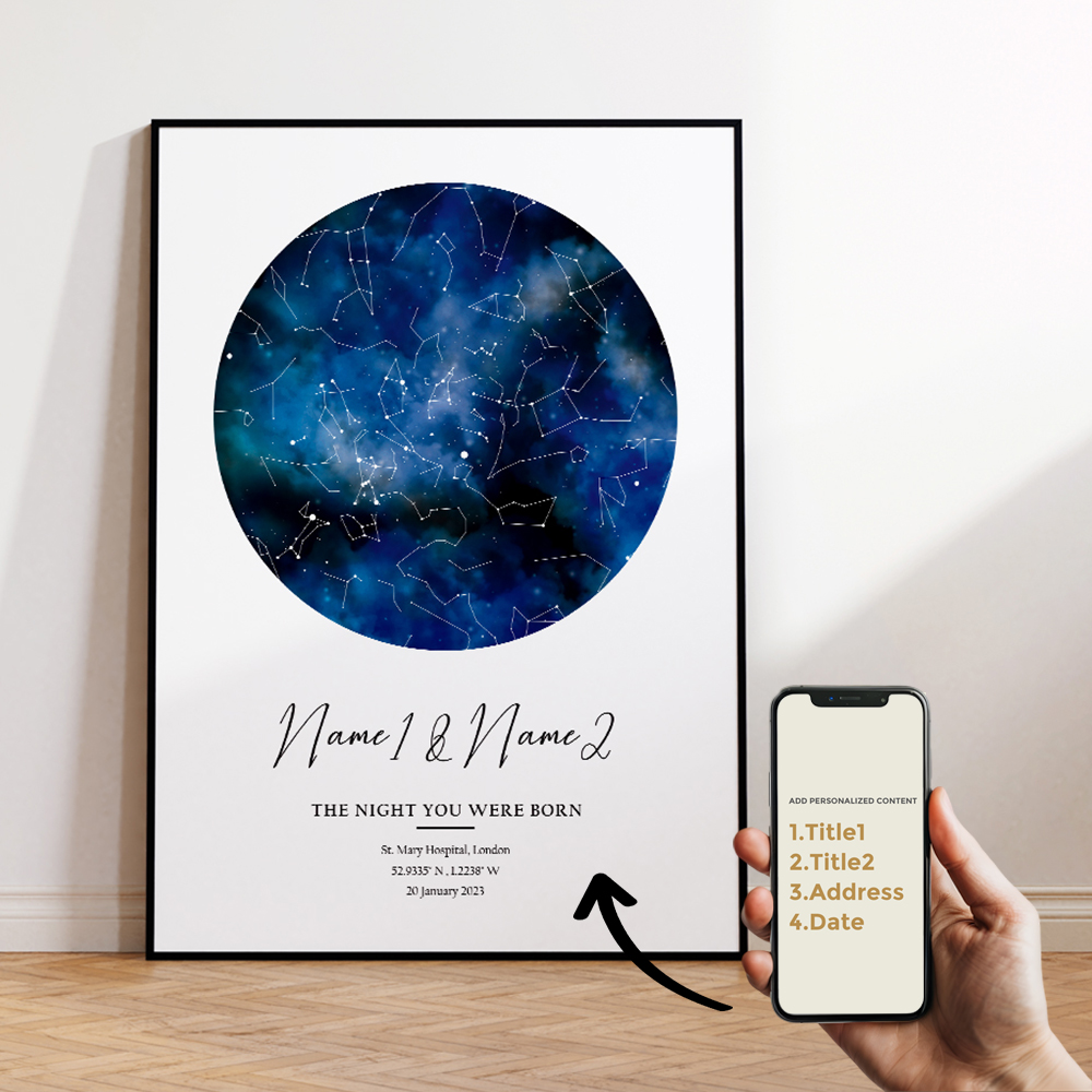 現代風カスタムパーソナライズ夜空星図ウォールアートキャンバス - Interior Design Living Room のレビューと価格
