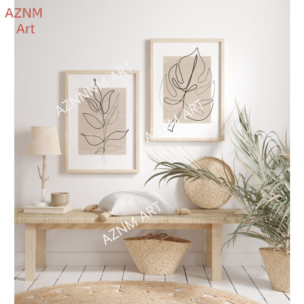 1/2 個の植物ラインアートプリントセット: 抽象的な葉、ボ - Abstract Canvas Set のレビューと価格