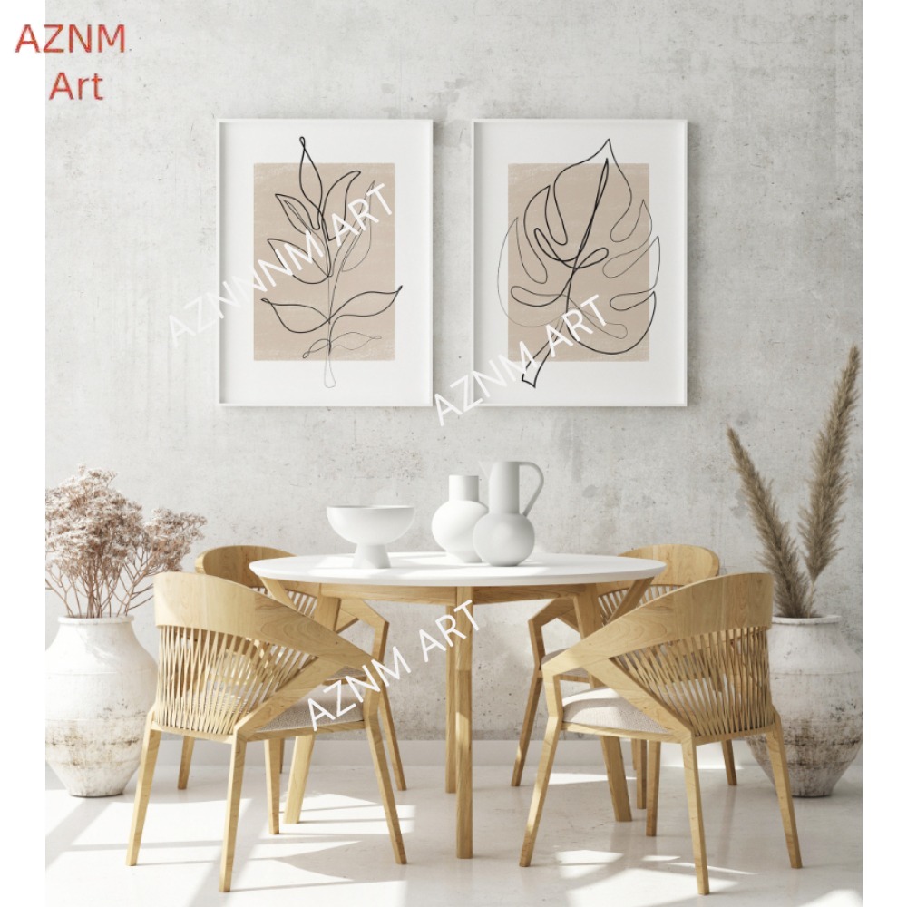 1/2 個の植物ラインアートプリントセット: 抽象的な葉、ボ - Abstract Canvas Set のレビューと価格