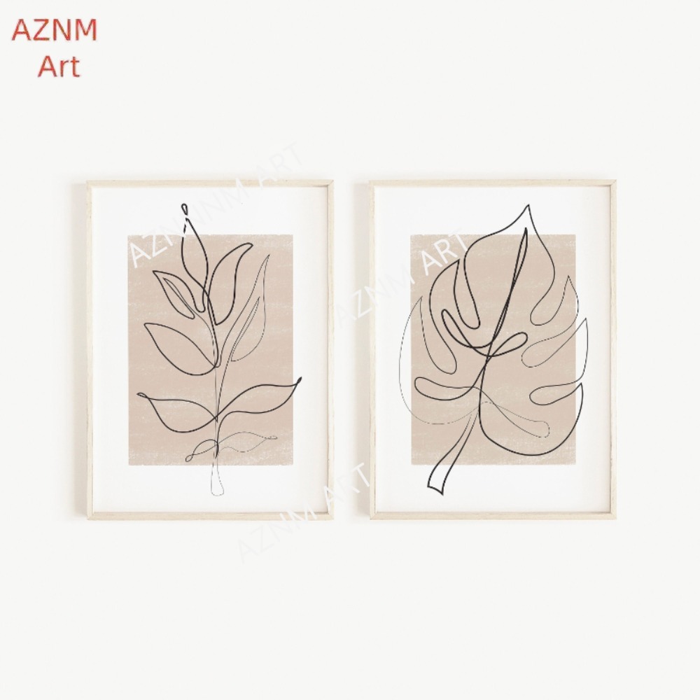 1/2 個の植物ラインアートプリントセット: 抽象的な葉、ボ - Abstract Canvas Set のレビューと価格