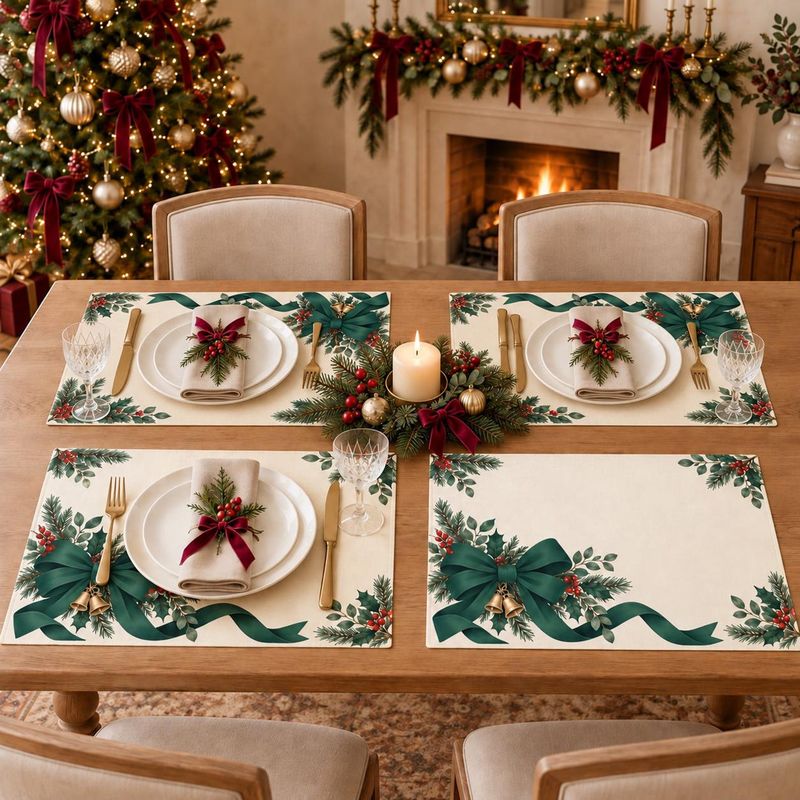 VIKAMA ダークグリーンのリボンと金のベル、そしてクリス - Table Runner のレビューと価格