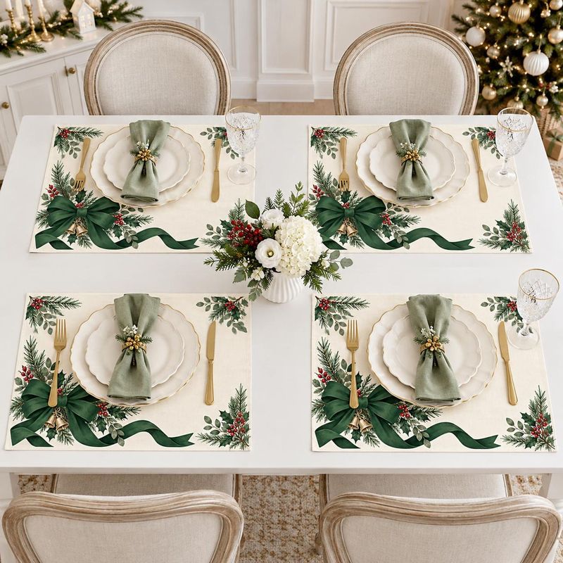 VIKAMA ダークグリーンのリボンと金のベル、そしてクリス - Table Runner のレビューと価格