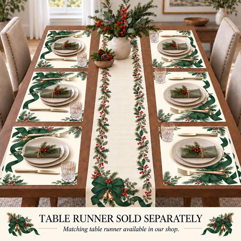 VIKAMA ダークグリーンのリボンと金のベル、そしてクリス - Table Runner のレビューと価格