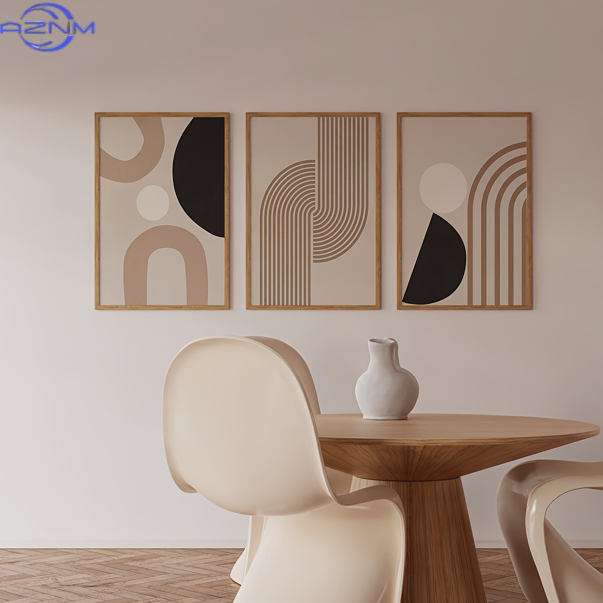 3ピース モダンミニマリスト抽象ラインキャンバスアート、ベー - Abstract Canvas Set のレビューと価格