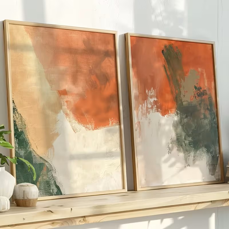 抽象的なキャンバスアートの壁飾りセット。テラコッタ色のボヘミ - Abstract Canvas Set のレビューと価格